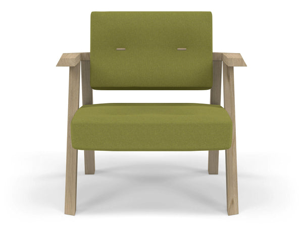 Classic Mid-century Design Armchair with Buttons in Lime Green Fabric-Natural Oak-Distinct Designs (London) Ltd