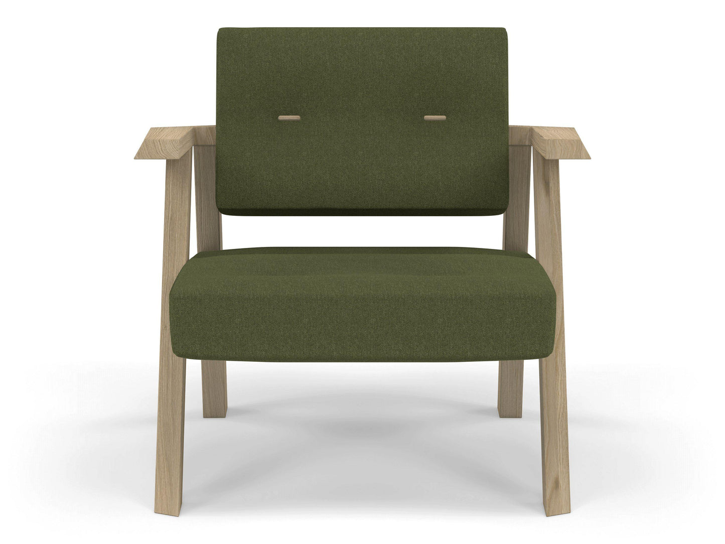 Classic Mid-century Design Armchair with Buttons in Seaweed Green Fabric-Natural Oak-Distinct Designs (London) Ltd