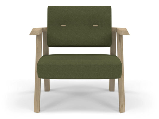 Classic Mid-century Design Armchair with Buttons in Seaweed Green Fabric-Natural Oak-Distinct Designs (London) Ltd