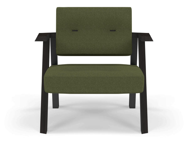 Classic Mid-century Design Armchair with Buttons in Seaweed Green Fabric-Wenge Oak-Distinct Designs (London) Ltd
