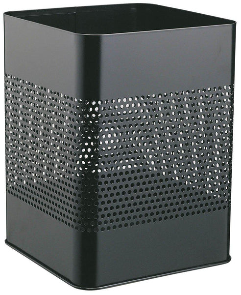 Modern Square Metal Waste Paper Basket 18.5L with large 165mm Decorative Perforation in the middle-Black-Distinct Designs (London) Ltd