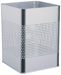Modern Square Metal Waste Paper Basket 18.5L with large 165mm Decorative Perforation in the middle-Silver-Distinct Designs (London) Ltd