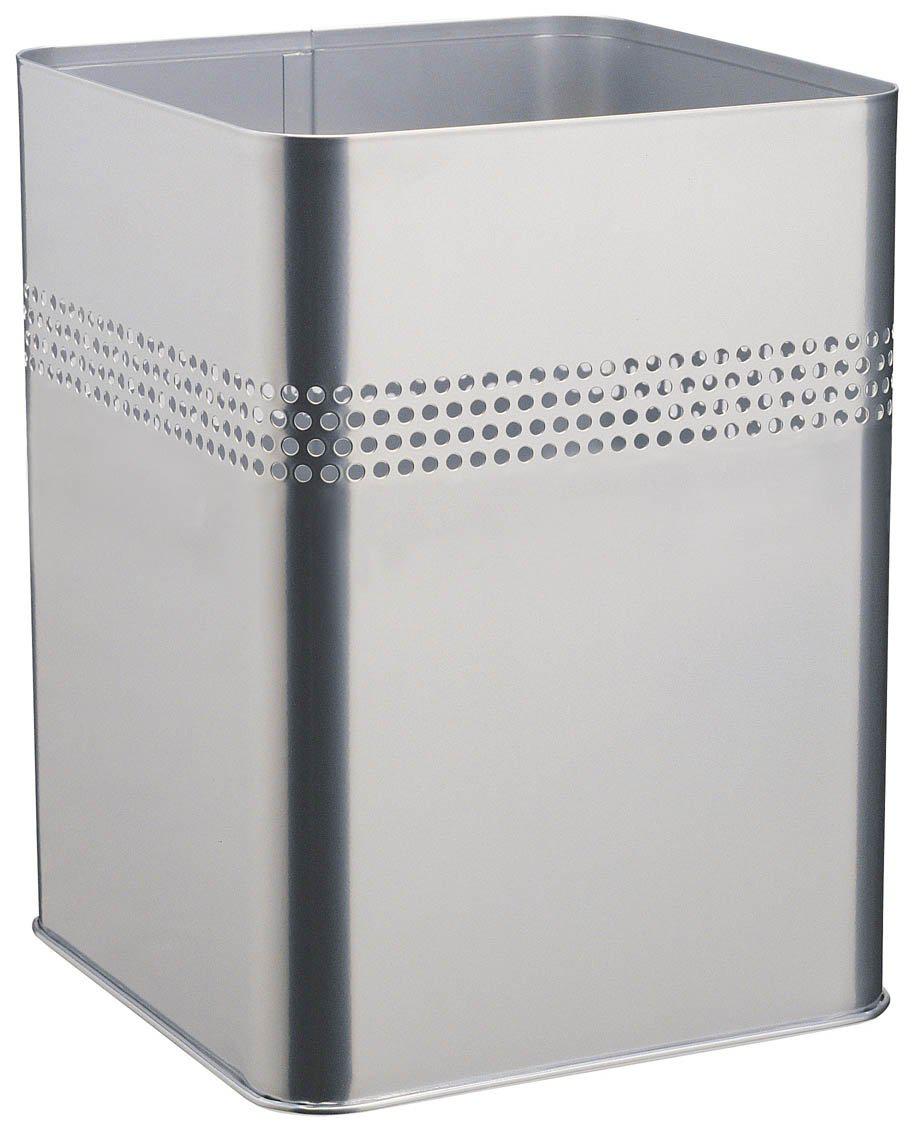 Modern Square Metal Waste Paper Basket 18.5L with 30mm Decorative Perforation at the top-Silver-Distinct Designs (London) Ltd
