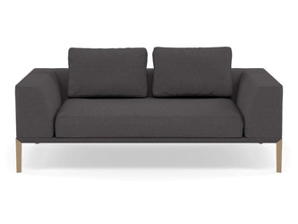 Modern 2 Seater Sofa with 2 Armrests in Slate Grey Fabric-Natural Oak-Distinct Designs (London) Ltd