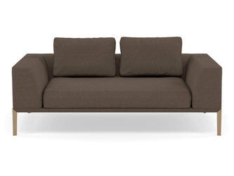 Modern 2 Seater Sofa with 2 Armrests in Coffee Brown Fabric-Natural Oak-Distinct Designs (London) Ltd