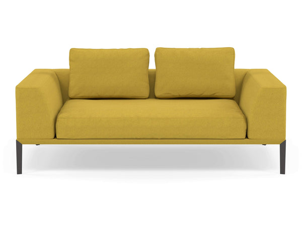 Modern 2 Seater Sofa with 2 Armrests in Vibrant Mustard Yellow Fabric-Distinct Designs (London) Ltd