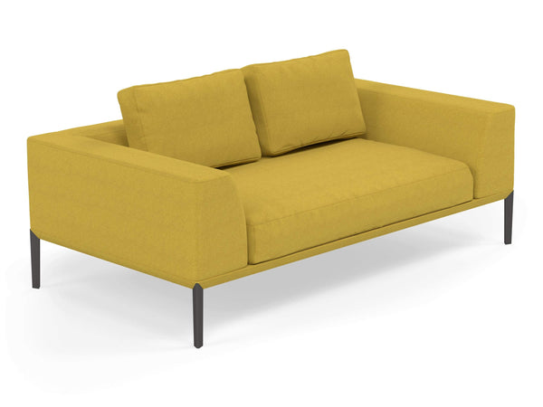 Modern 2 Seater Sofa with 2 Armrests in Vibrant Mustard Yellow Fabric-Wenge Oak-Distinct Designs (London) Ltd