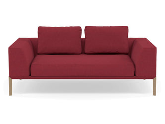 Modern 2 Seater Sofa with 2 Armrests in Rasberry Red Fabric-Natural Oak-Distinct Designs (London) Ltd