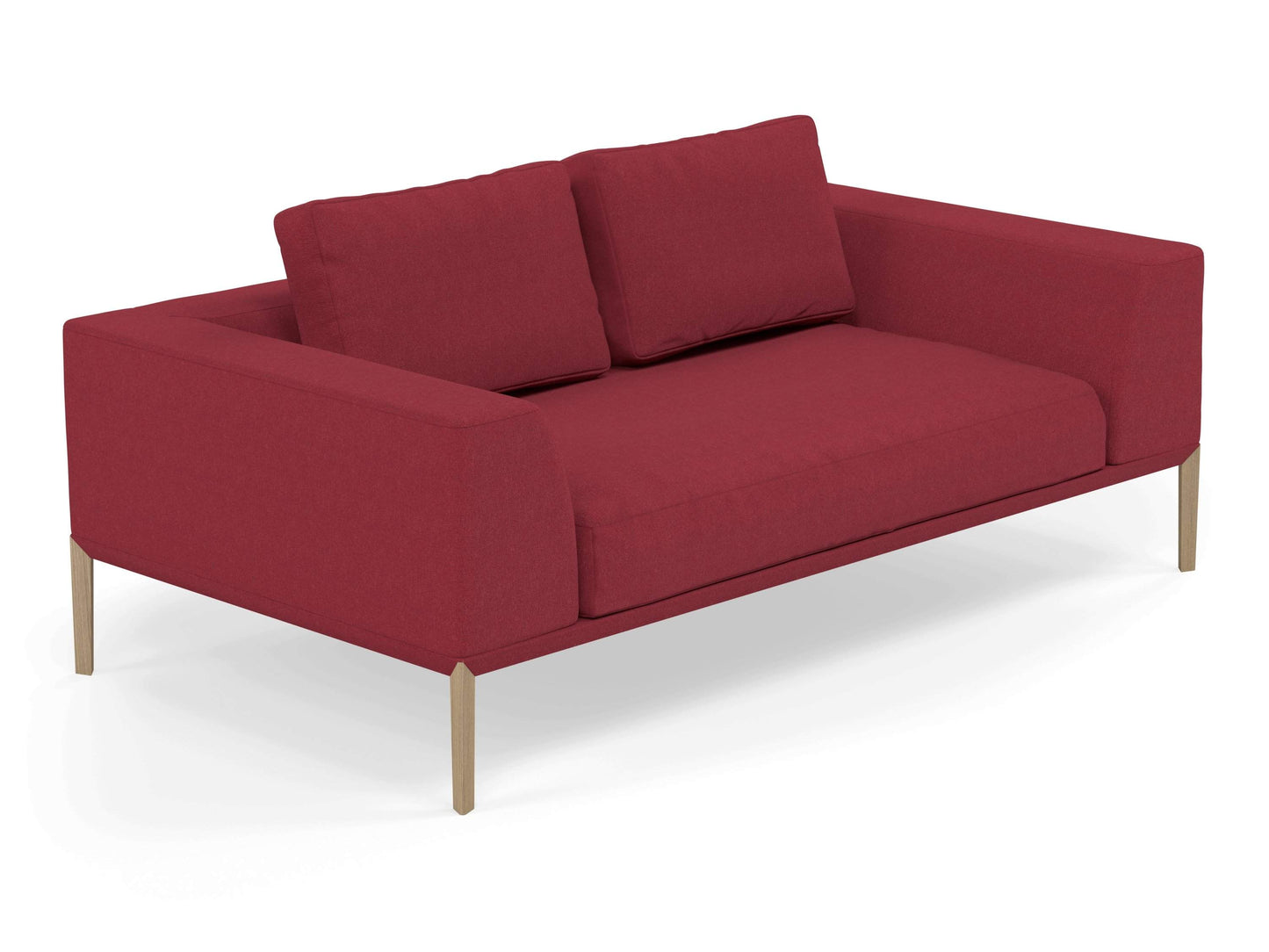 Modern 2 Seater Sofa with 2 Armrests in Rasberry Red Fabric-Distinct Designs (London) Ltd