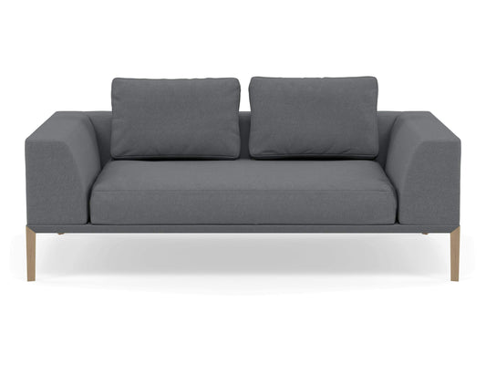 Modern 2 Seater Sofa with 2 Armrests in Sea Spray Blue Fabric-Natural Oak-Distinct Designs (London) Ltd