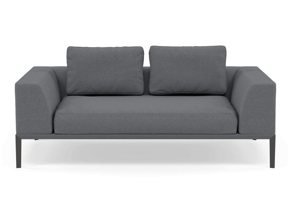 Modern 2 Seater Sofa with 2 Armrests in Sea Spray Blue Fabric-Wenge Oak-Distinct Designs (London) Ltd