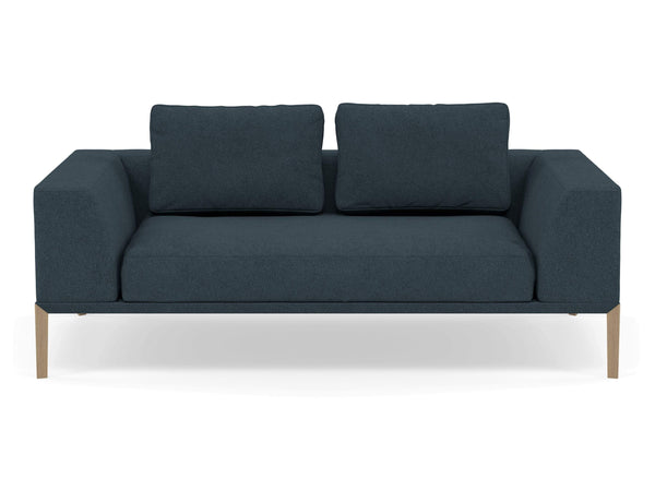 Modern 2 Seater Sofa with 2 Armrests in Denim Blue Fabric-Natural Oak-Distinct Designs (London) Ltd