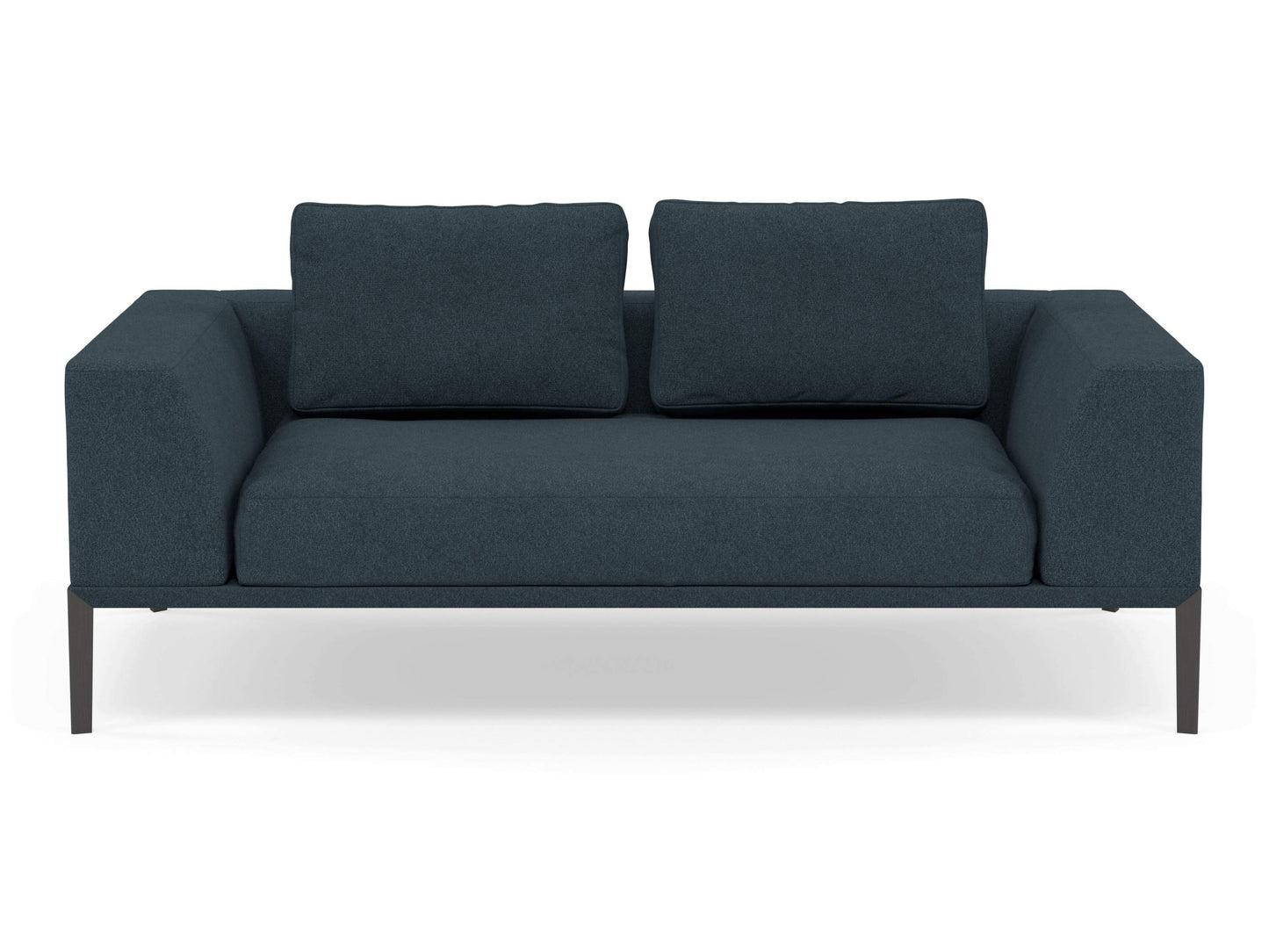 Modern 2 Seater Sofa with 2 Armrests in Denim Blue Fabric-Wenge Oak-Distinct Designs (London) Ltd
