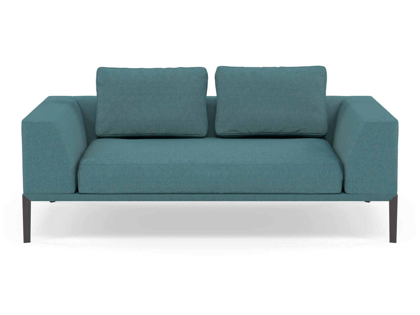 Modern 2 Seater Sofa with 2 Armrests in Teal Blue Fabric-Wenge Oak-Distinct Designs (London) Ltd