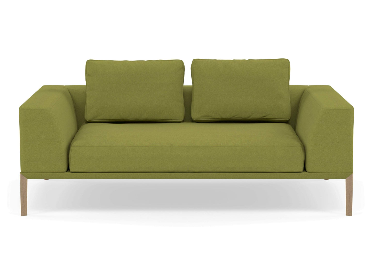 Modern 2 Seater Sofa with 2 Armrests in Lime Green Fabric-Natural Oak-Distinct Designs (London) Ltd