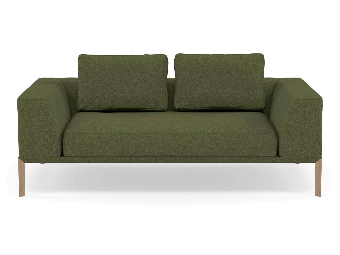Modern 2 Seater Sofa with 2 Armrests in Seaweed Green Fabric-Natural Oak-Distinct Designs (London) Ltd