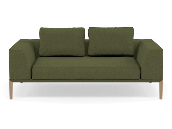 Modern 2 Seater Sofa with 2 Armrests in Seaweed Green Fabric-Natural Oak-Distinct Designs (London) Ltd