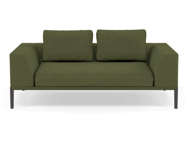 Modern 2 Seater Sofa with 2 Armrests in Seaweed Green Fabric-Wenge Oak-Distinct Designs (London) Ltd