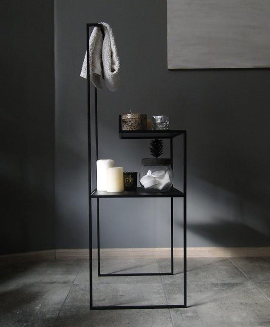 Bespoke Metal Narrow Two shelve Clothes Rack Bathroom Towel Hanger 40x115x36cm (LxHxD) in Black-RECTANGULAR-Distinct Designs (London) Ltd