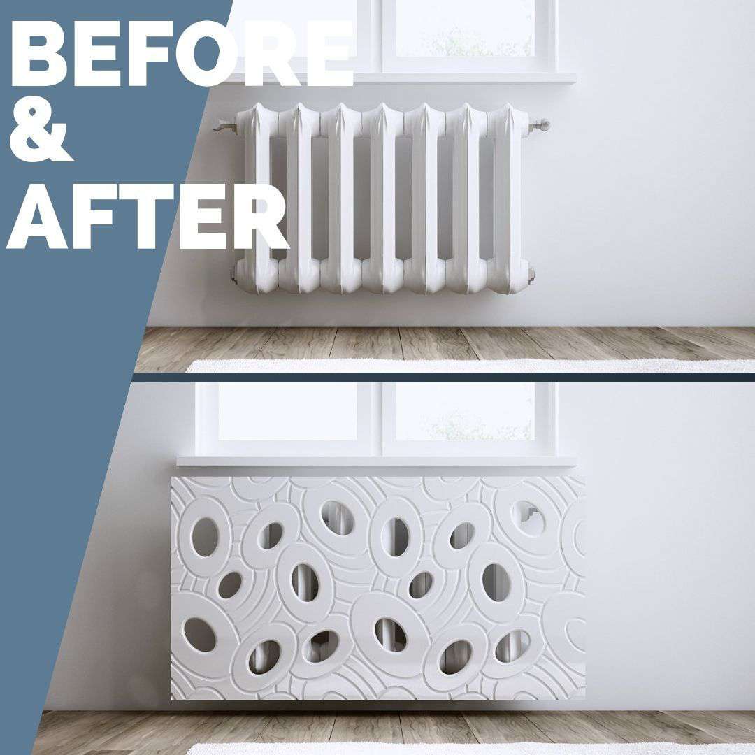 SALE Sophisticated Removable Radiator Heater Cover with bold GALAXY Design in GLOSS White-Distinct Designs (London) Ltd