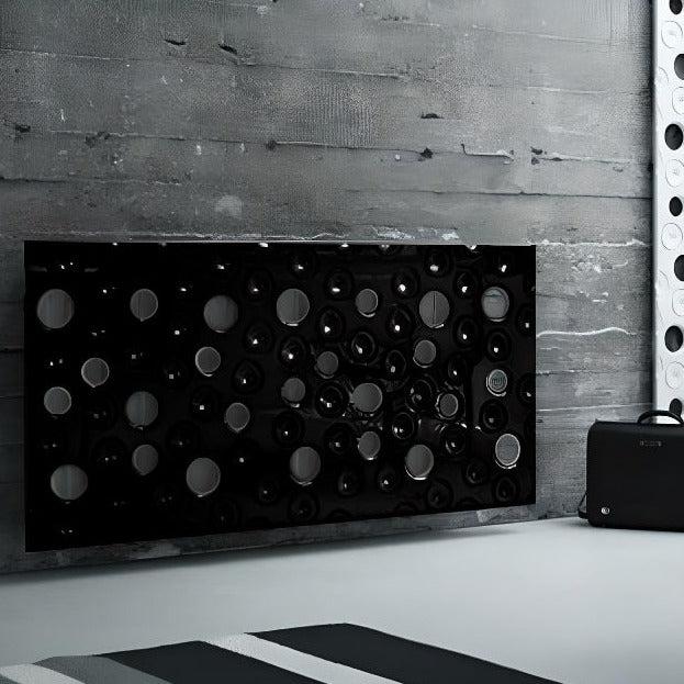 Custom-Made Floating Radiator Heater Cover with Decorative MOON Design HIGH GLOSS Finish-Black-70x70cm-Distinct Designs (London) Ltd