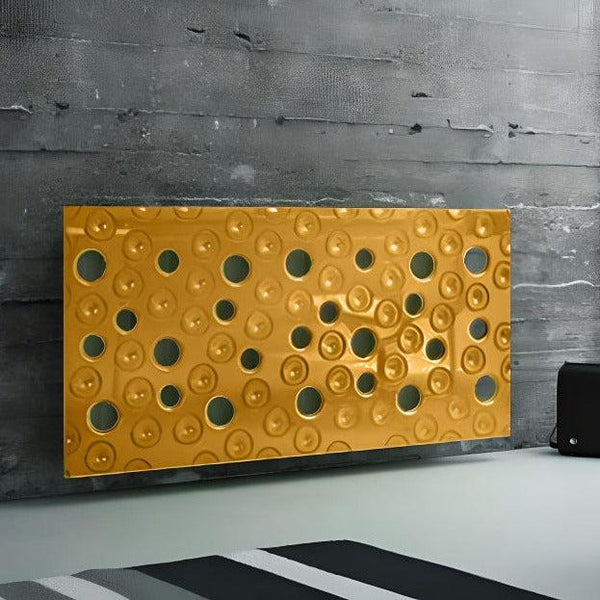 Custom-Made Floating Radiator Heater Cover with Decorative MOON Design SATIN MATT Finish-Tuscany Yellow-70x70cm-Distinct Designs (London) Ltd