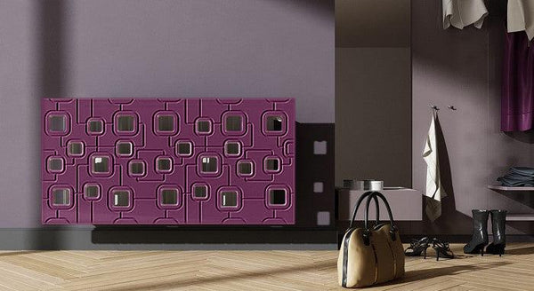 Bespoke Floating Radiator Heater Cover with geometric SATURN Design HIGH GLOSS Finish-Purple-70x70cm-Distinct Designs (London) Ltd