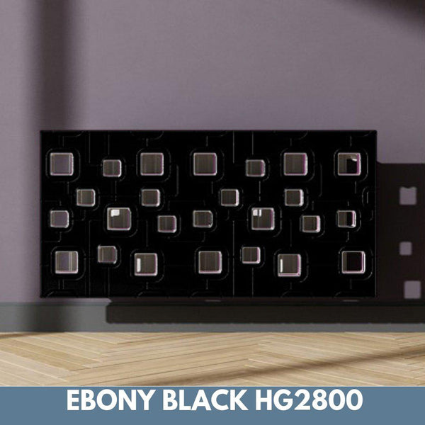 Bespoke Removable Radiator Heater Cover with geometric SATURN Design in HIGH GLOSS Finish & Colours-Ebony Black Gloss-70x70cm-Distinct Designs (London) Ltd