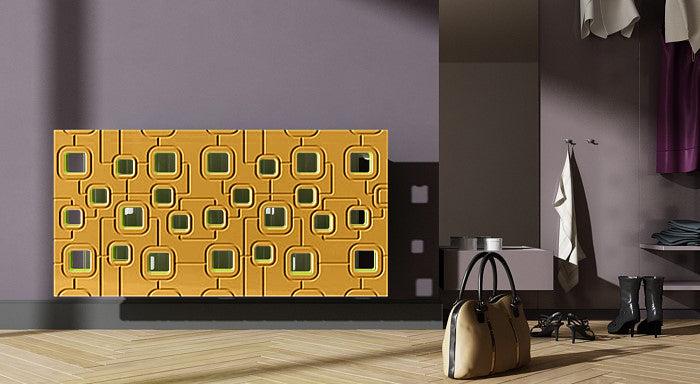 Bespoke Radiator Heater Cover with geometric SATURN Design SATIN MATT Finish-Tuscany Yellow-70x70cm-Distinct Designs (London) Ltd