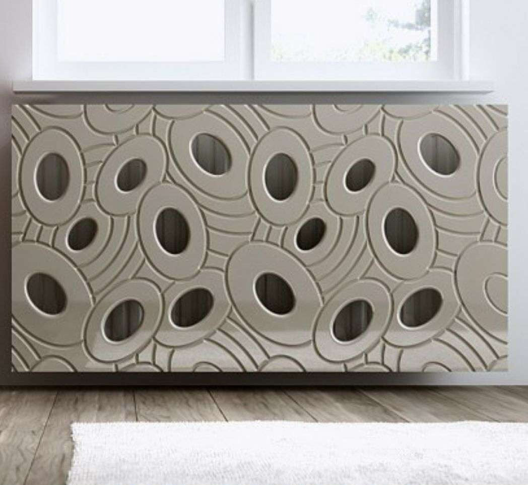 Designer Radiator Heater Cover with Luxury GALAXY Design HIGH GLOSS Finish-Light Grey-70x70cm-Distinct Designs (London) Ltd