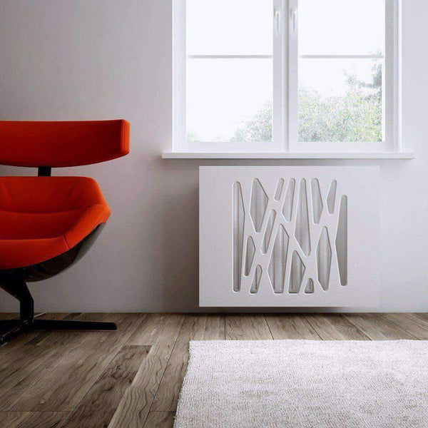 SALE Radiator Heater Cover with Futuristic GEO Design WHITE & Slate Grey Metallic-Distinct Designs (London) Ltd