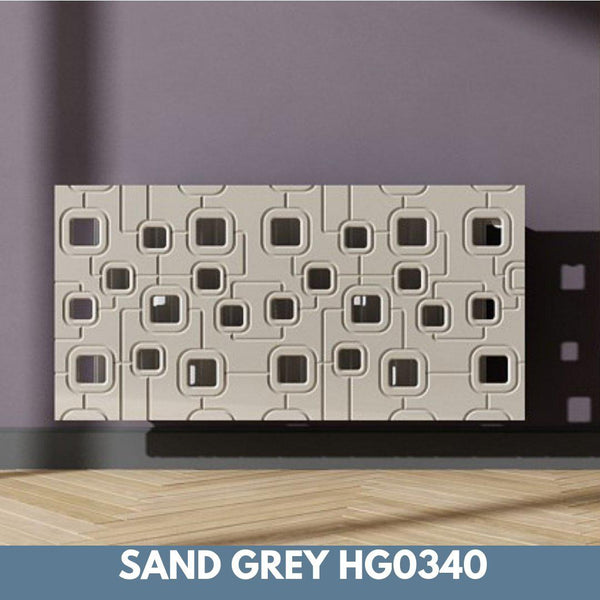 Bespoke Removable Radiator Heater Cover with geometric SATURN Design in HIGH GLOSS Finish & Colours-Sand Grey Gloss-70x70cm-Distinct Designs (London) Ltd