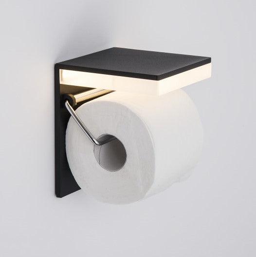 Wall Mounted Aluminium Bathroom Paper Toilet Roll Holder with mains powered LED Bathroom Light-Black-Distinct Designs (London) Ltd