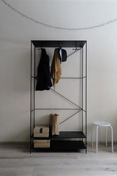 Bespoke Metal Entry Hall Hanger Rack Unit with Two Shelves 90x180x36cm (LxHxD) in Black-Distinct Designs (London) Ltd