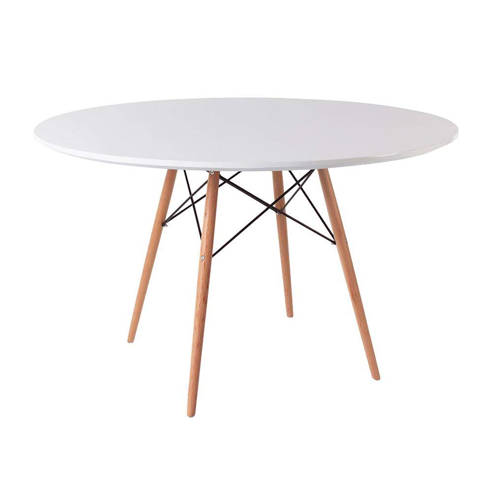 Distinct Designs Classic Mid-Century Design Dining Office White Round 90cm Diameter Dining Table with Wooden Legs-Natural Beach-Distinct Designs (London) Ltd