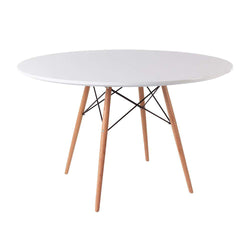 Distinct Designs Classic Mid-Century Design Dining Office White Round 90cm Diameter Dining Table with Wooden Legs-Natural Beach-Distinct Designs (London) Ltd