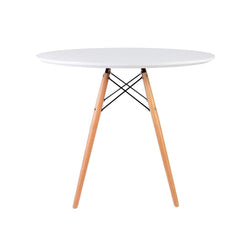 Distinct Designs Classic Mid-Century Design Dining Office White Round 80cm Diameter Dining Table with Wooden Legs-Distinct Designs (London) Ltd