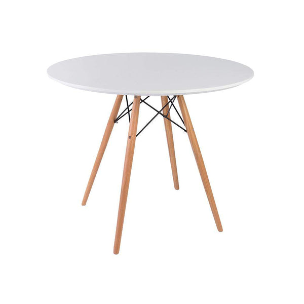 Distinct Designs Classic Mid-Century Design Dining Office White Round 80cm Diameter Dining Table with Wooden Legs-Natural Beach-Distinct Designs (London) Ltd