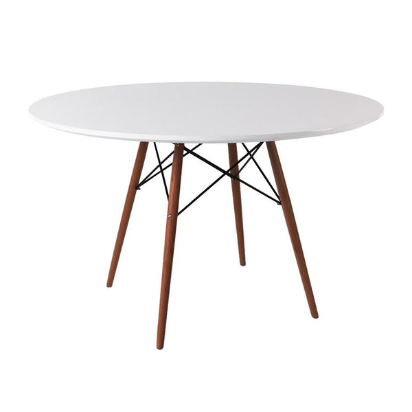 Distinct Designs Classic Mid-Century Design Dining Office White Round 120cm Diameter Dining Table with Wooden Legs-Walnut-Distinct Designs (London) Ltd