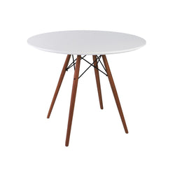 Distinct Designs Classic Mid-Century Design Dining Office White Round 90cm Diameter Dining Table with Wooden Legs-Walnut-Distinct Designs (London) Ltd