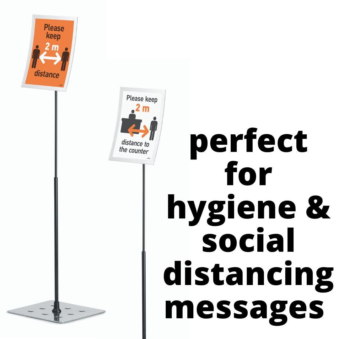 Floor Standing Display Stand easy-access Magnetic info Holder Hygiene PPE social distancing Poster-Distinct Designs (London) Ltd
