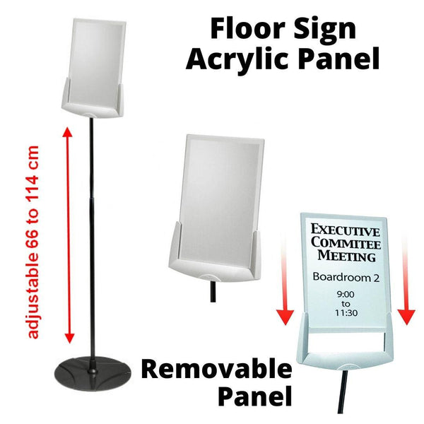 Floor Standing Round Metal Base with Telescopic Pole for A4 Display Panel Sign Holder PPE social distancing Posters-A4-Distinct Designs (London) Ltd