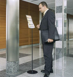 Floor Standing Round Metal Base with Telescopic Pole for A4 Display Panel Sign Holder PPE social distancing Posters-A4-Distinct Designs (London) Ltd