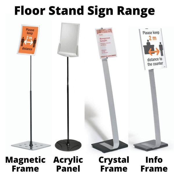 Floor Standing Round Metal Base with Telescopic Pole for A4 Display Panel Sign Holder PPE social distancing Posters-A4-Distinct Designs (London) Ltd