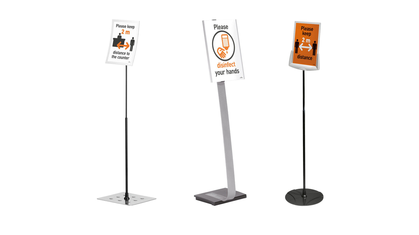 Floor Standing Display Stand easy-access Magnetic info Holder Hygiene PPE social distancing Poster-Distinct Designs (London) Ltd