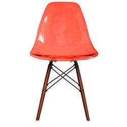 Distinct Classic Mid-Century Dining Office Transparent Red Chair with choice of braced Wooden Legs-Walnut-Distinct Designs (London) Ltd