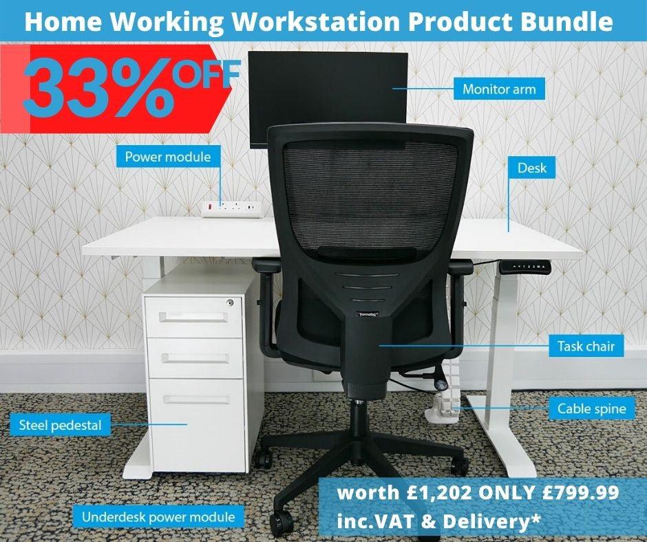 Home Working Workstation Bundle with Desk Monitor Arm Office Chair Pedestal & Cable Management-Standard Bundle-Distinct Designs (London) Ltd