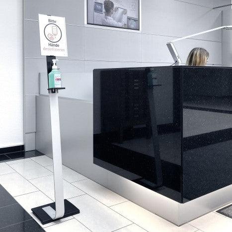 Infection Control Hand Sanitiser Disinfectant Dispenser Floor Standing Unit with A4 Information Holder-Floor Standing-Distinct Designs (London) Ltd