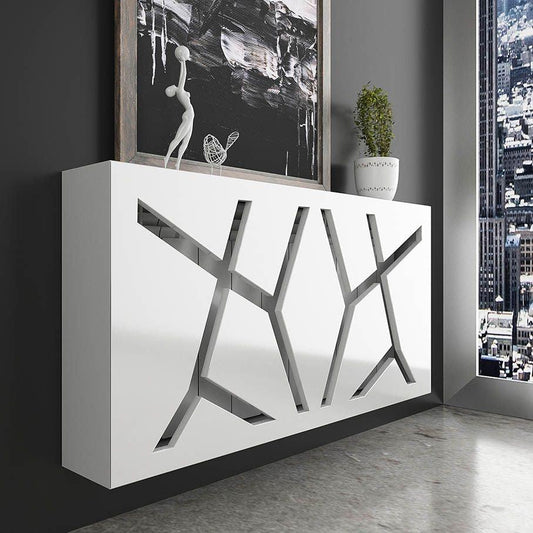 Luxury Floating Radiator Heater Cover Abstract Avant-Garde White Cabinet Design with integrated top shelf up to 140cm long-72cm-90cm-Distinct Designs (London) Ltd
