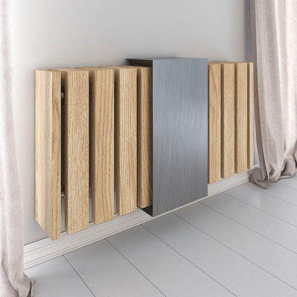 Luxury Floating Radiator Heater Cover Band over Slats Cabinet Design with integrated top shelf up to 140cm long RCLL139-72cm-90cm-Distinct Designs (London) Ltd